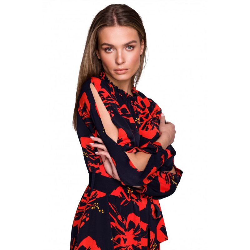 S307 Floral print maxi dress with split sleeves- model 1 2