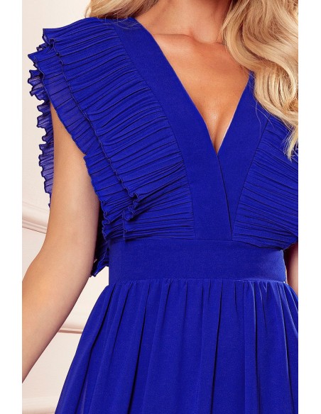  367-2 YANA Midi dress with pleated frills and a neckline - royal blue 