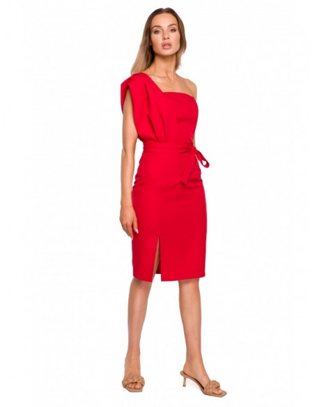 M673 One shoulder dress - red