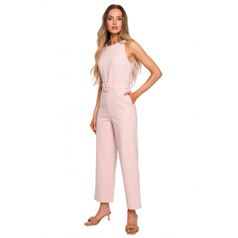 M679 Sleeveless jumpsuit with a buckle belt - candy pink 2