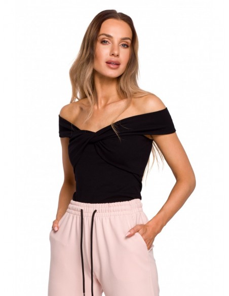 M680 Sleeveless top with knotted neckline - black
