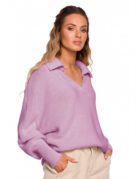 M687 Pullover sweater with a collar - lilac