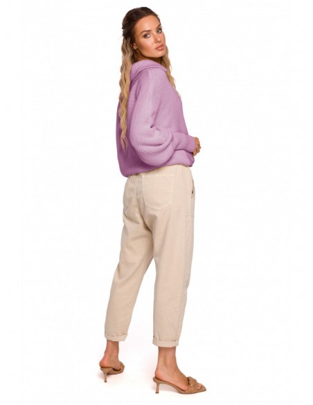 M687 Pullover sweater with a collar - lilac