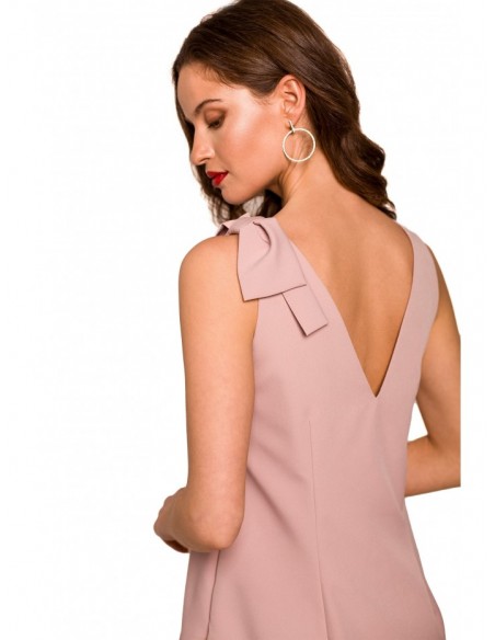K128 Plain A-line dress with a bow - crepe pink