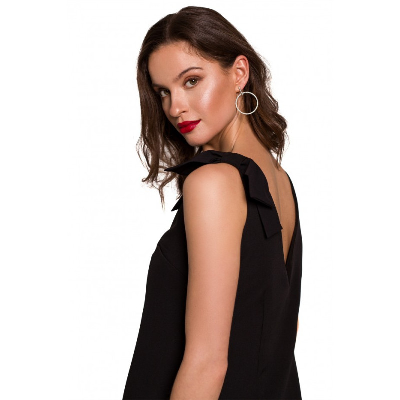 K128 Plain A-line dress with a bow - black 2