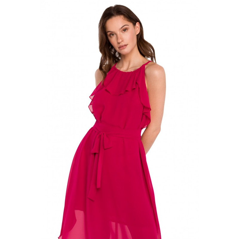 K137 Choker chiffon dress - fuchsia 2