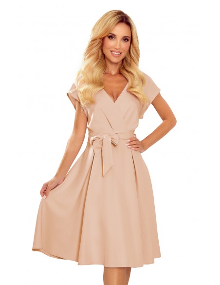  348-3 SCARLETT - flared dress with a neckline - beige colour 