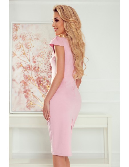  318-4 Midi dress with a nice neckline - powder pink 