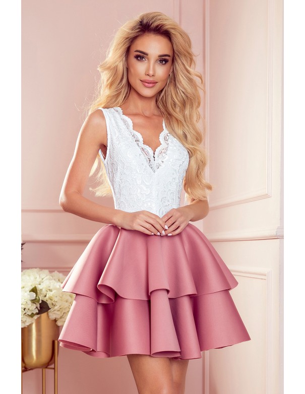  368-1 ZLATA two-color dress with lace neckline and foam - dark pink 