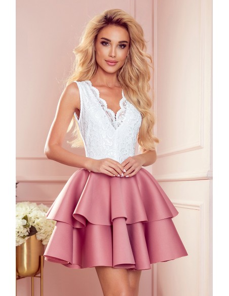  368-1 ZLATA two-color dress with lace neckline and foam - dark pink 