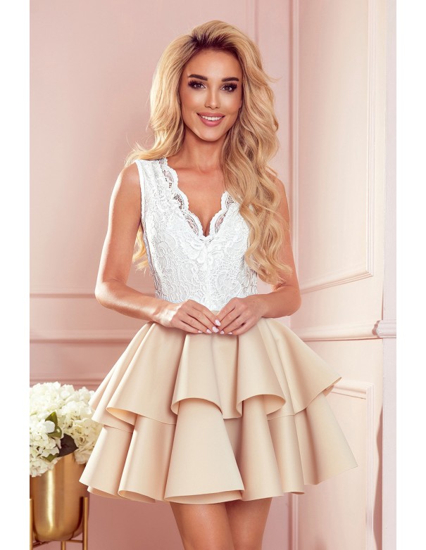  368-2 ZLATA two-color dress with lace neckline and foam - beige 