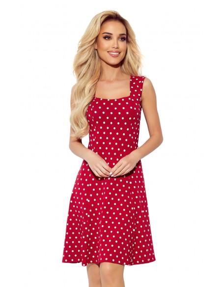  241-2 STELLA Dress with a neckline - burgundy in polka dots 