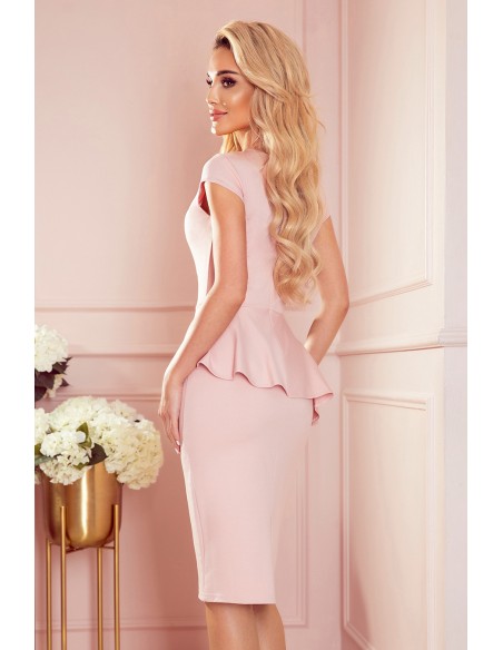  192-13 Elegant midi dress with frill - powder pink 