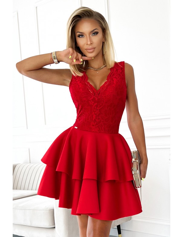  368-3 ZLATA dress with lace neckline and foam - Red 