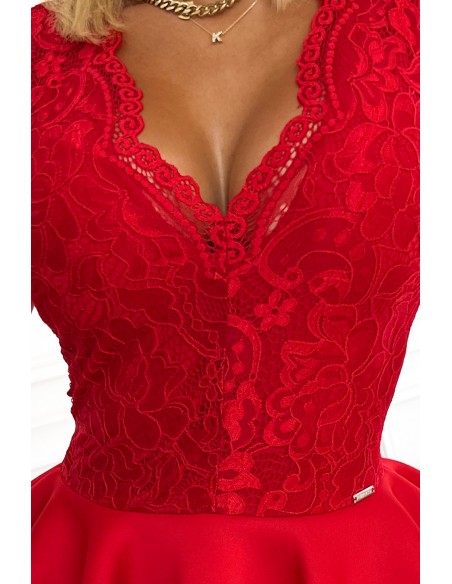  368-3 ZLATA dress with lace neckline and foam - Red 
