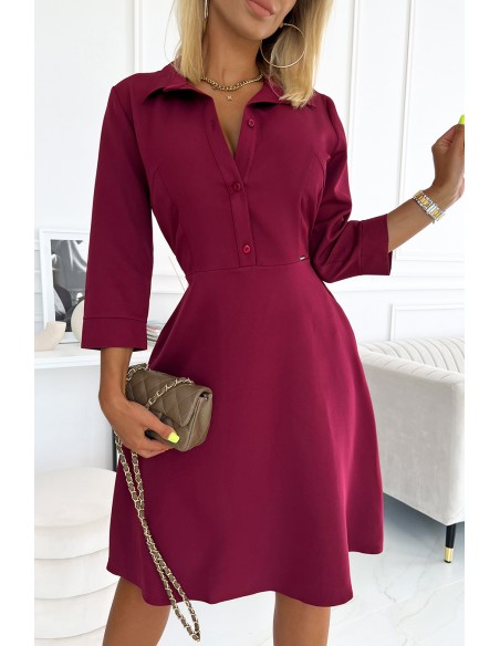  286-5 SANDY Flared shirt dress - Burgundy color 