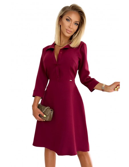 286-5 SANDY Flared shirt dress - Burgundy color 