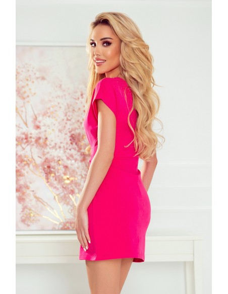  370-1 Dress with short sleeves and a wide tied belt - pink 