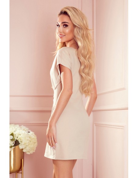  370-2 Dress with short sleeves and a wide tied belt - beige 