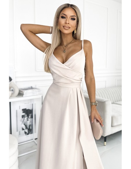  299-6 CHIARA elegant maxi dress with straps - beige 