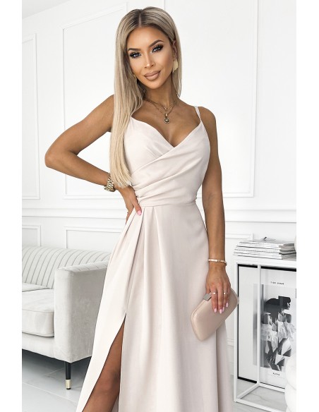  299-6 CHIARA elegant maxi dress with straps - beige 