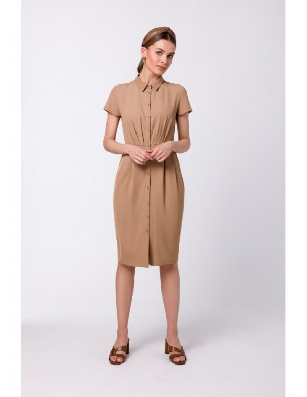 S335 Shirt dress with ruching - beige