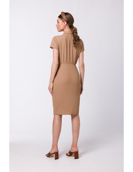 S335 Shirt dress with ruching - beige