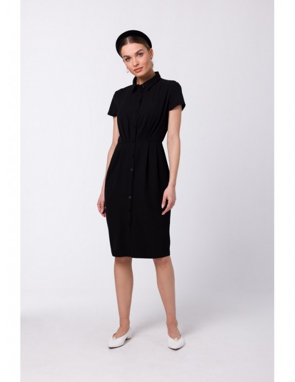 S335 Shirt dress with ruching - black