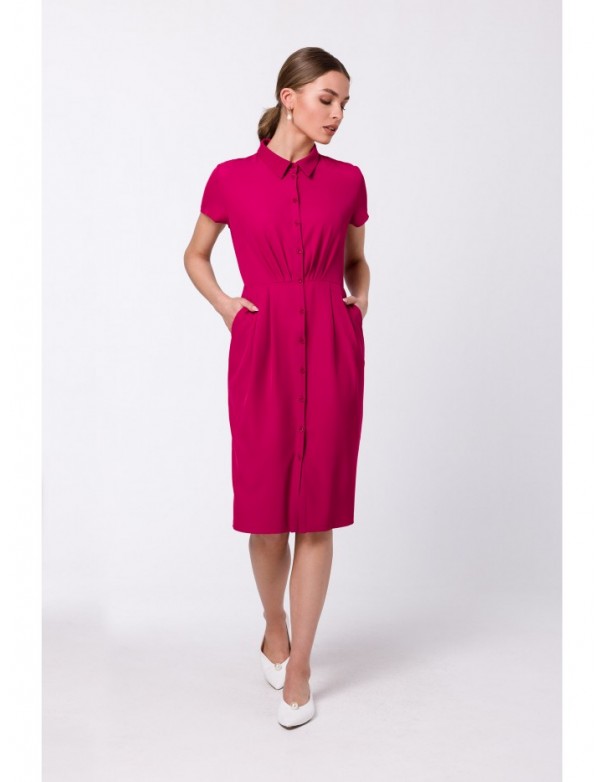 S335 Shirt dress with ruching - plum