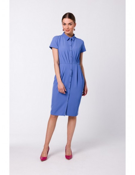 S335 Shirt dress with ruching - blue