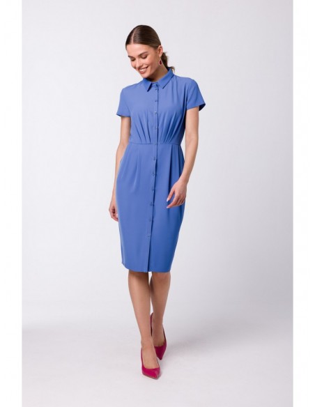 S335 Shirt dress with ruching - blue