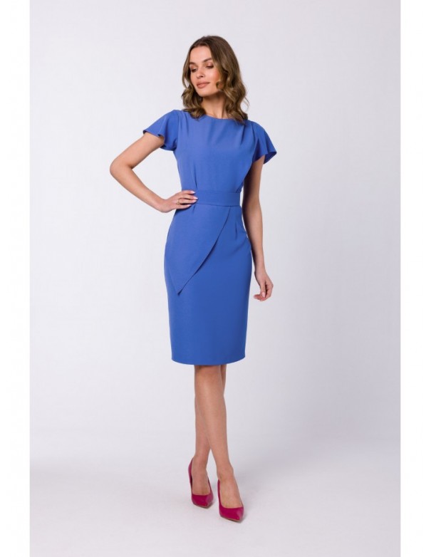 S336 Sheath dress with belt - blue