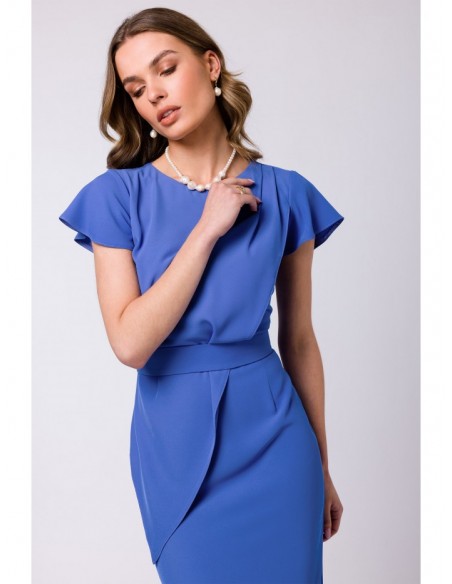 S336 Sheath dress with belt - blue