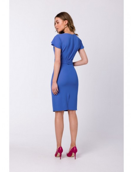 S336 Sheath dress with belt - blue