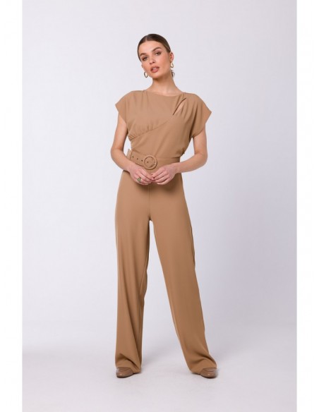 S339 Jumpsuit with split neckline - beige