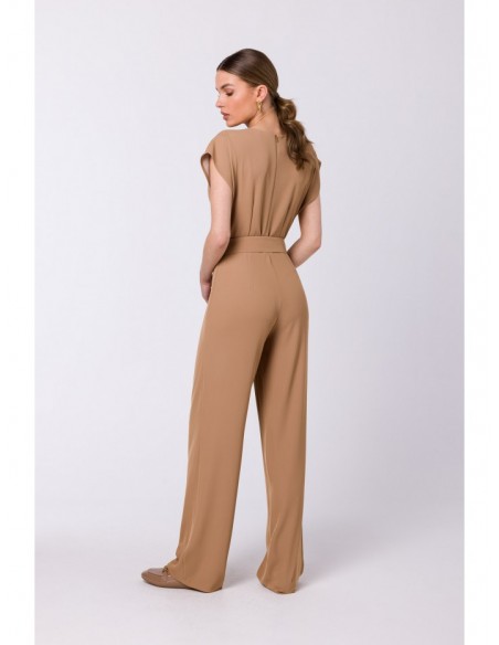 S339 Jumpsuit with split neckline - beige