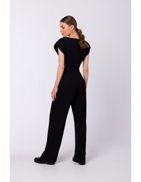 S339 Jumpsuit with split neckline - black