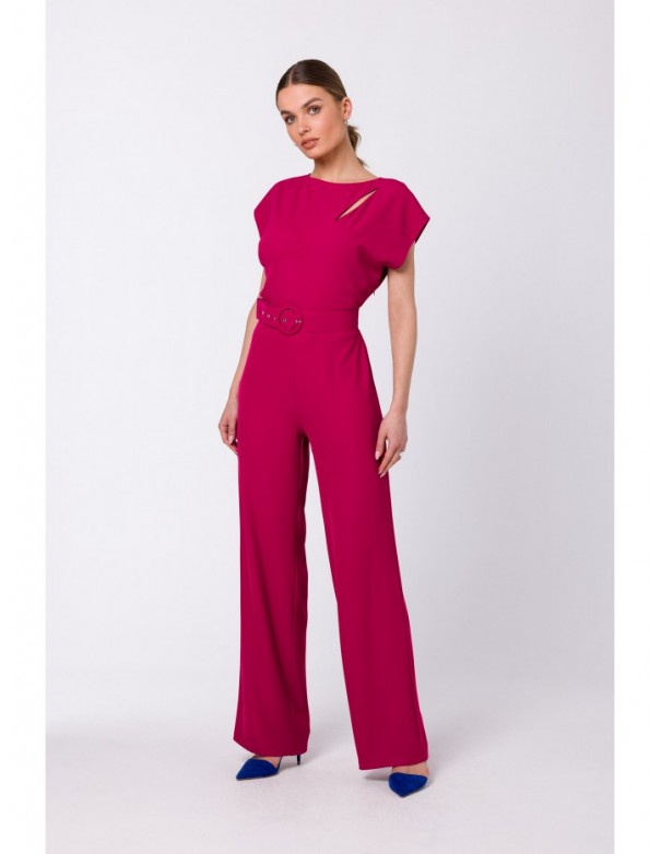 S339 Jumpsuit with split neckline - plum