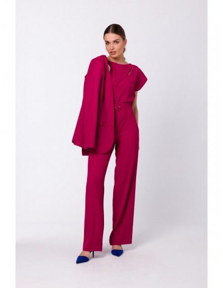 S339 Jumpsuit with split neckline - plum