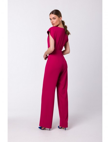 S339 Jumpsuit with split neckline - plum