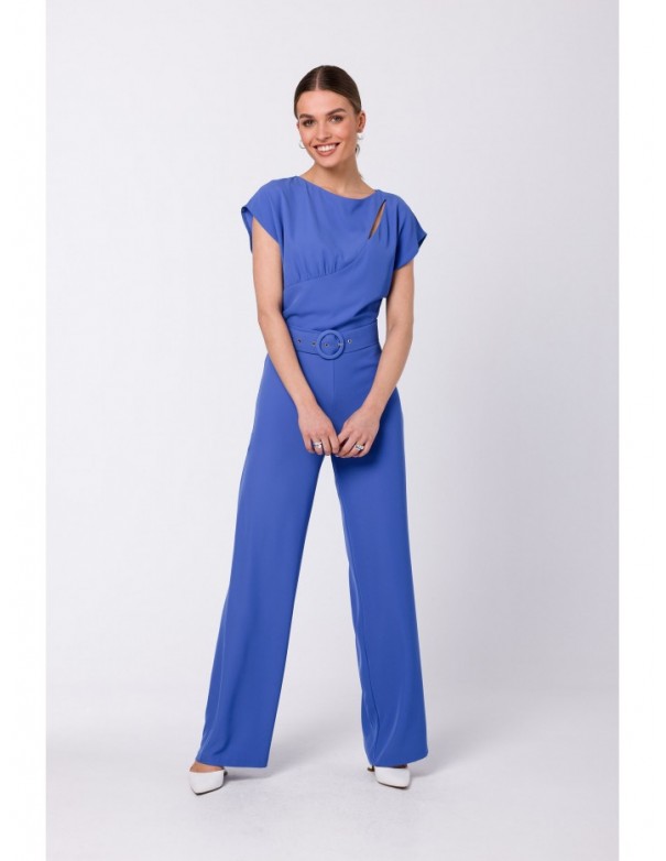 S339 Jumpsuit with split neckline - blue