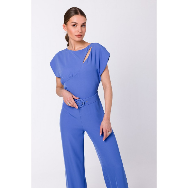 S339 Jumpsuit with split neckline - blue 2
