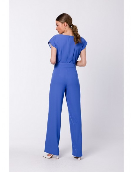 S339 Jumpsuit with split neckline - blue