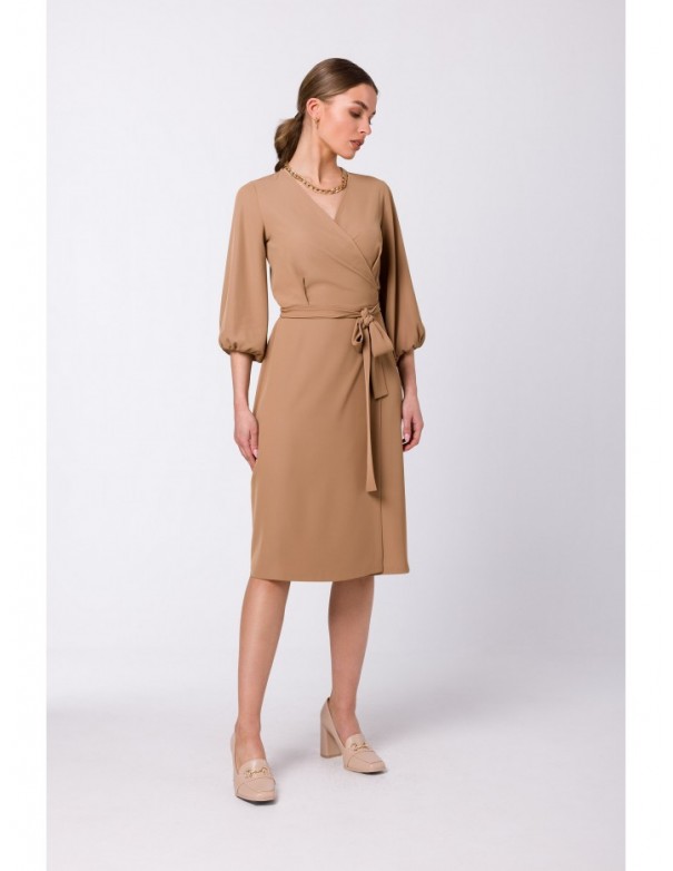 S340 Wrap flared dress - beige