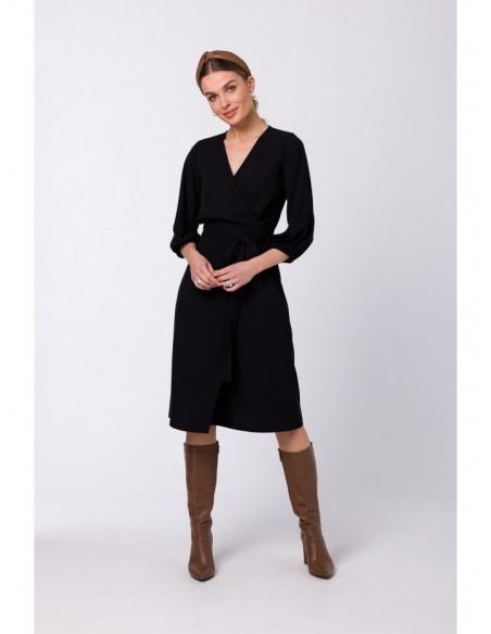 S340 Wrap flared dress - black