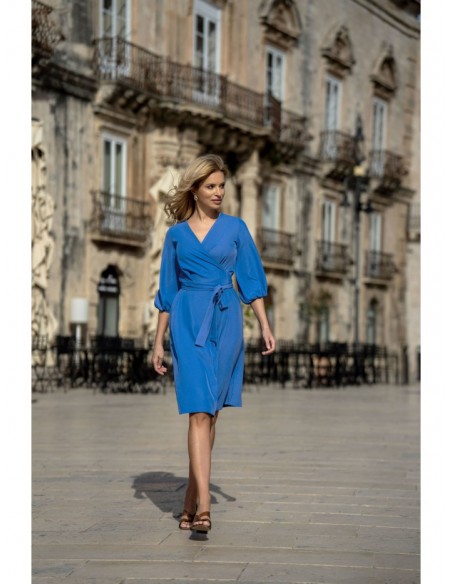 S340 Wrap flared dress - blue