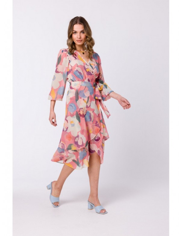 S341 Wrap chiffon dress with print - model 1