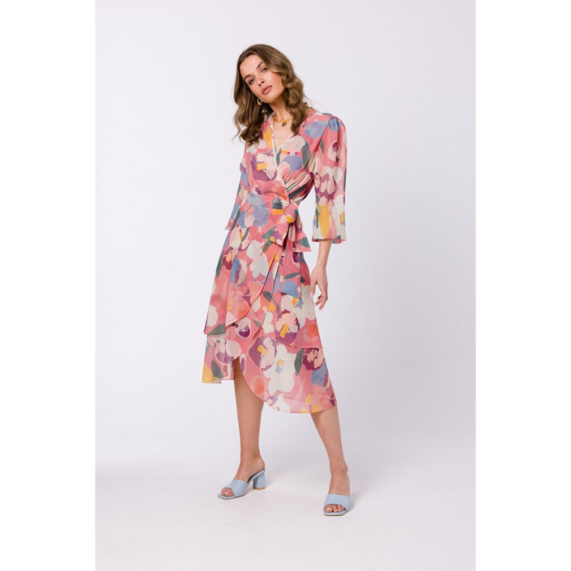 S341 Wrap chiffon dress with print - model 1 2
