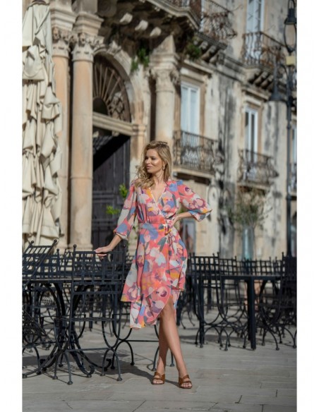 S341 Wrap chiffon dress with print - model 1