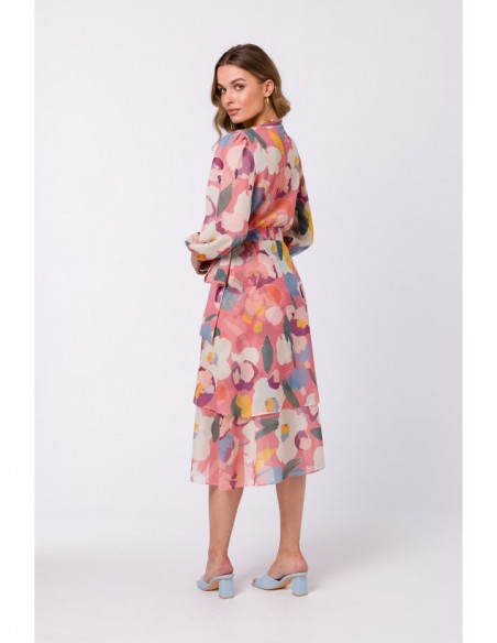 S341 Wrap chiffon dress with print - model 1